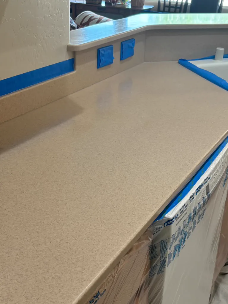 Corian countertop protected for professional refinishing