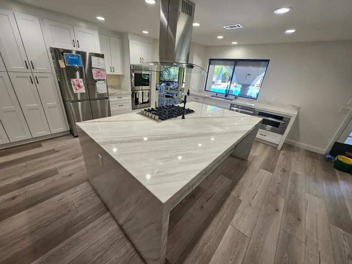 Finished quartzite kitchen island after polishing