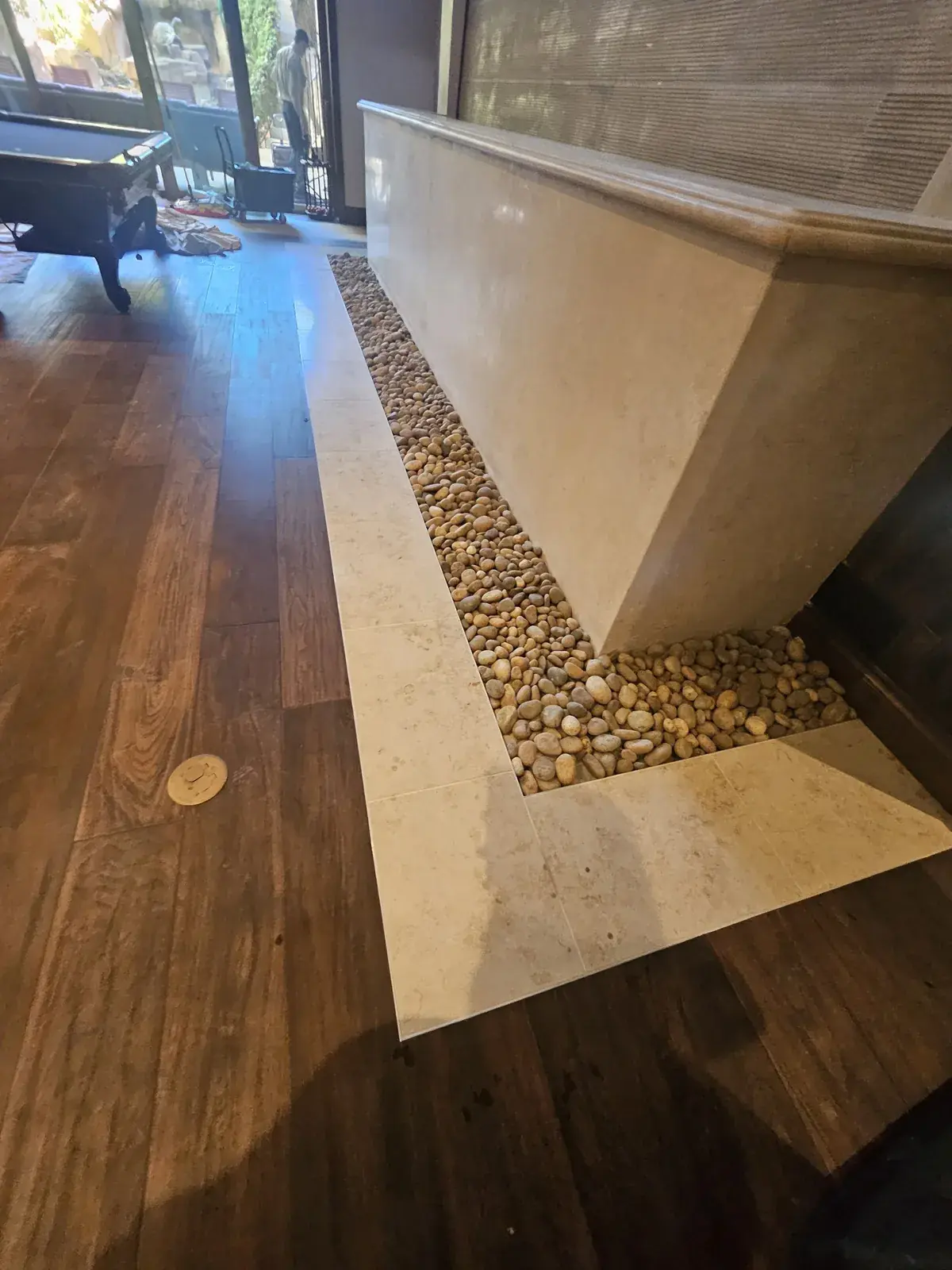 Finished travertine surface after professional polishing