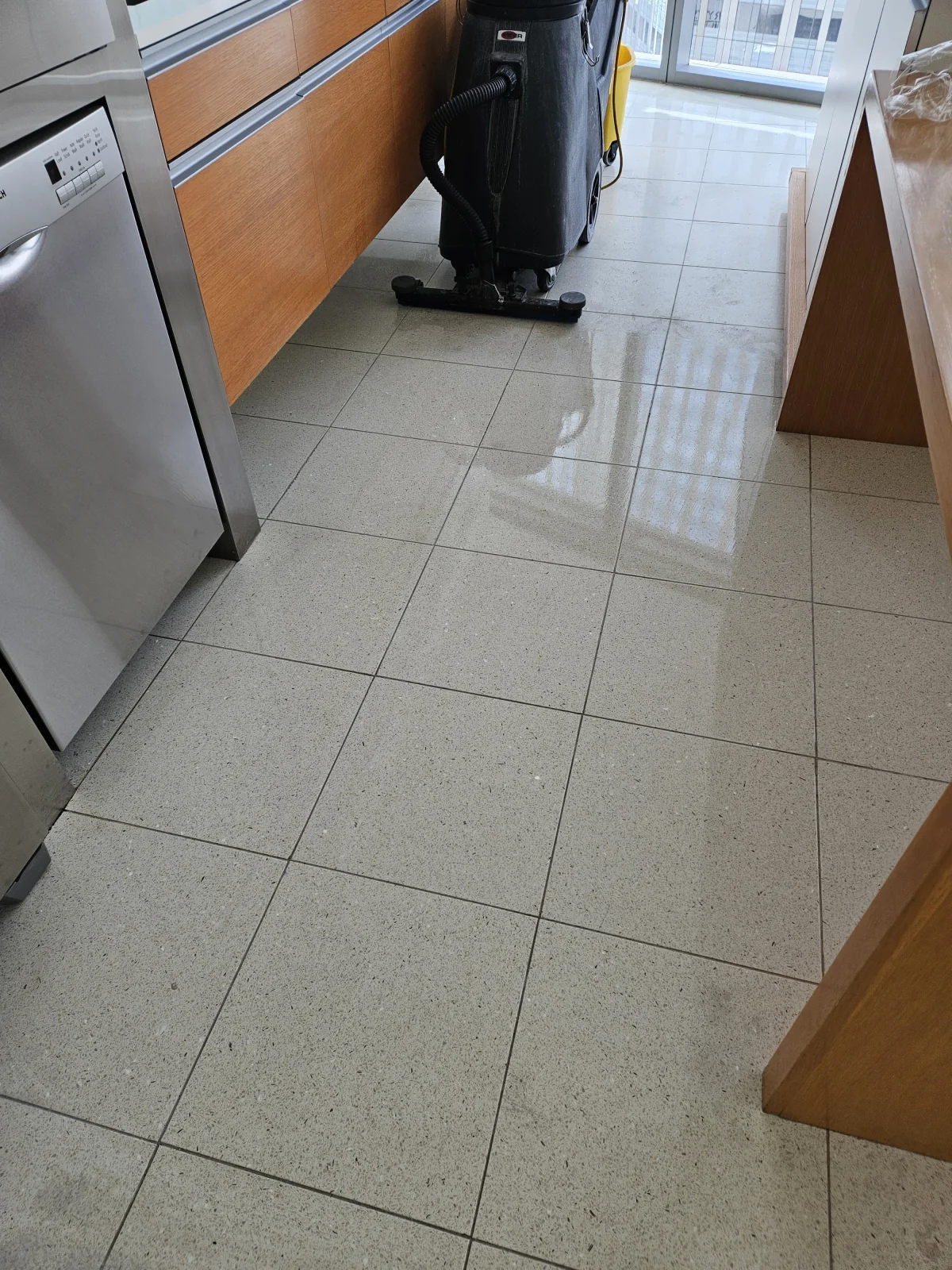 Professional extraction equipment removing residue from tile and grout
