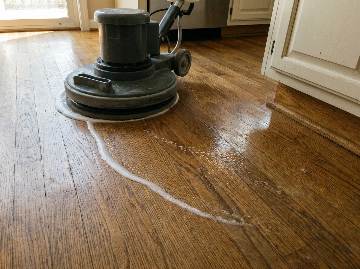 Cleaning pass across a hardwood floor