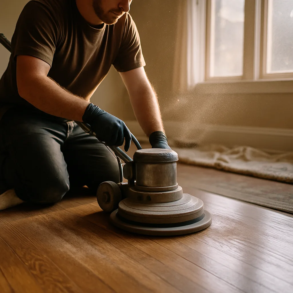floor buffing rotary machine hardwood living room Chester