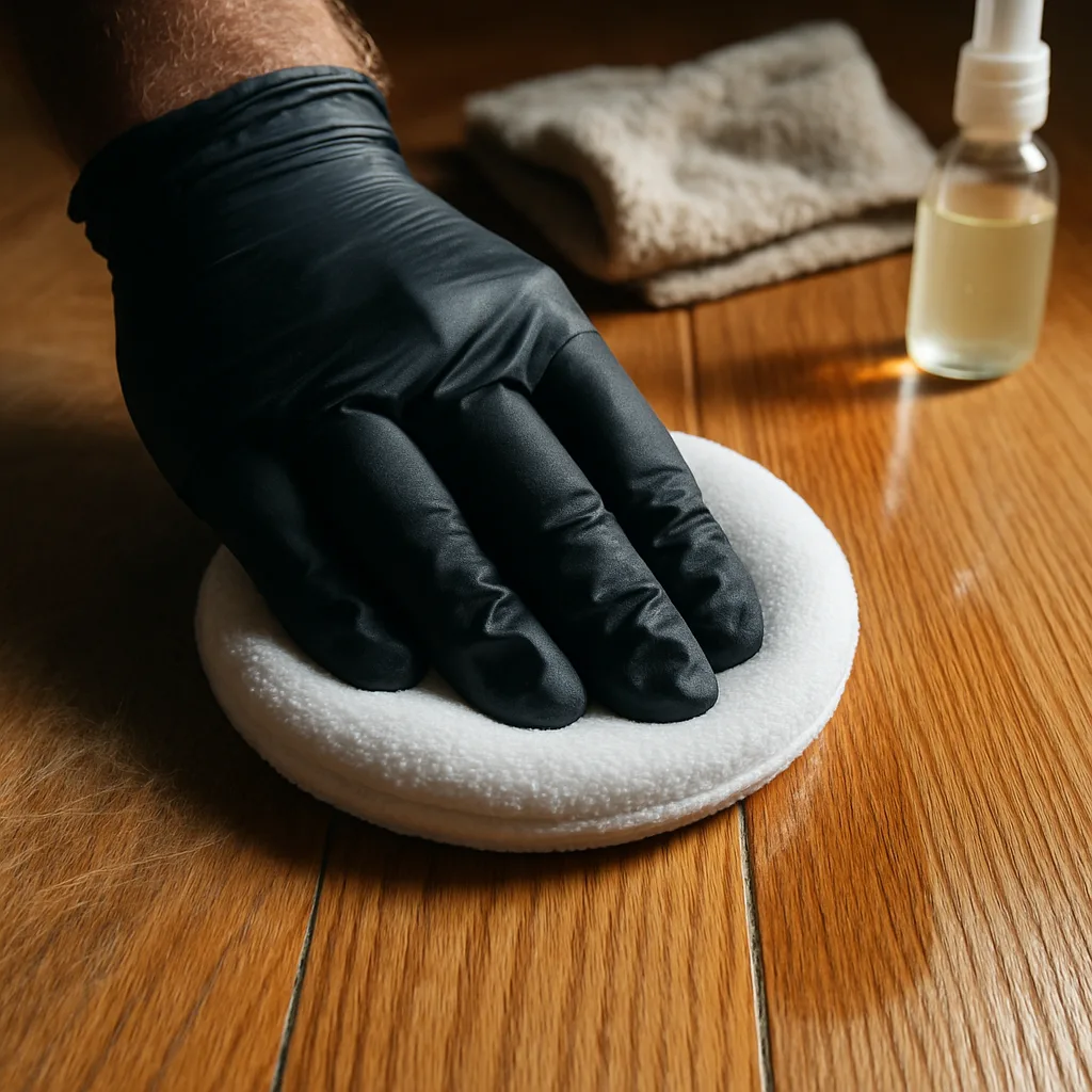 hardwood floor polish application scratched wood Chester