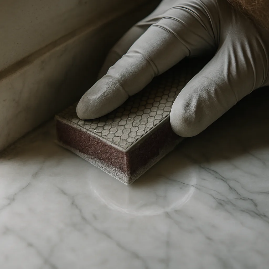 marble floor polishing etch repair closeup Chester