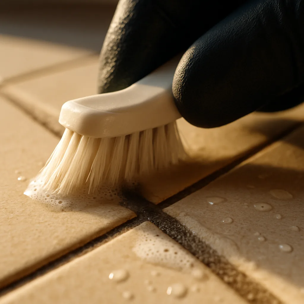 grout brush detail porcelain tile Chester