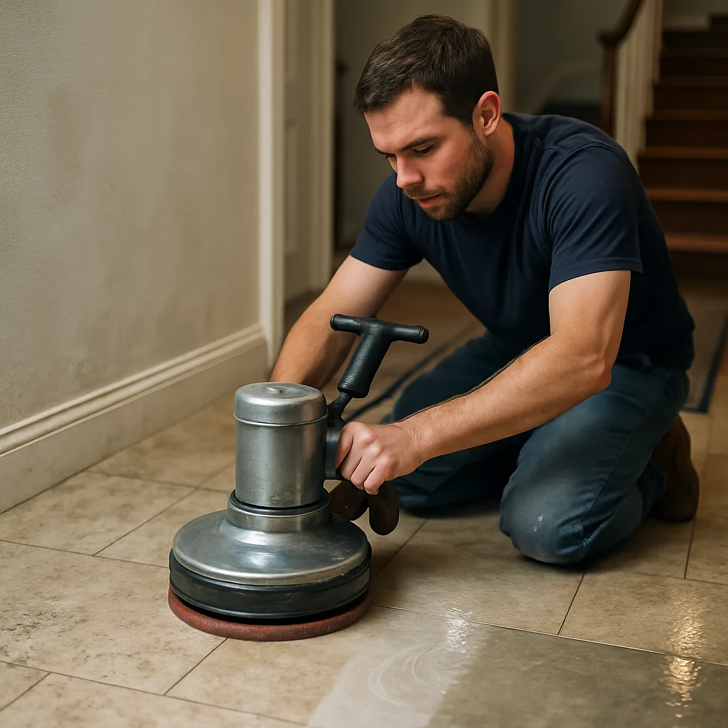 tile floor polishing travertine entryway Chester