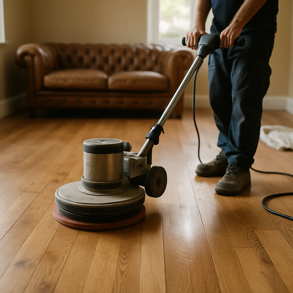 wood floor buffing service living room Chester
