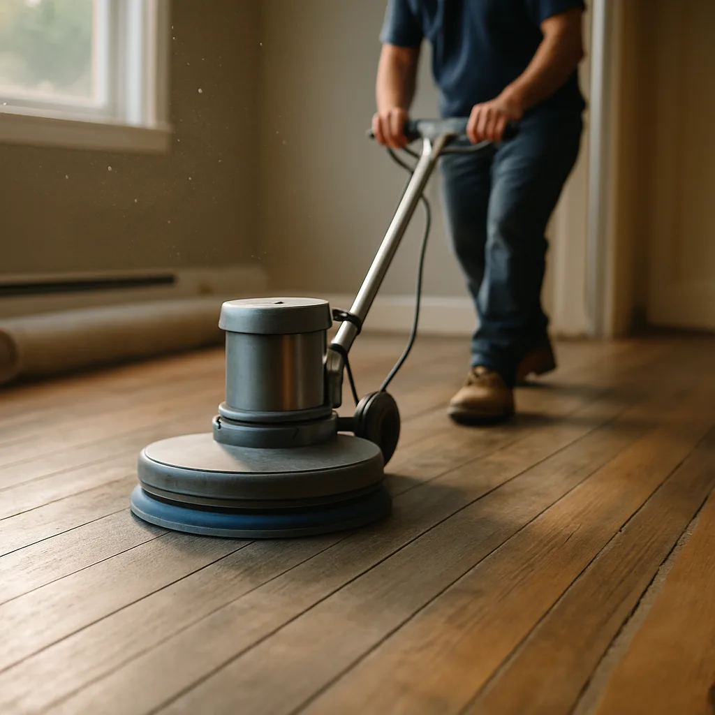 Professional wood-floor cleaning on an existing finish