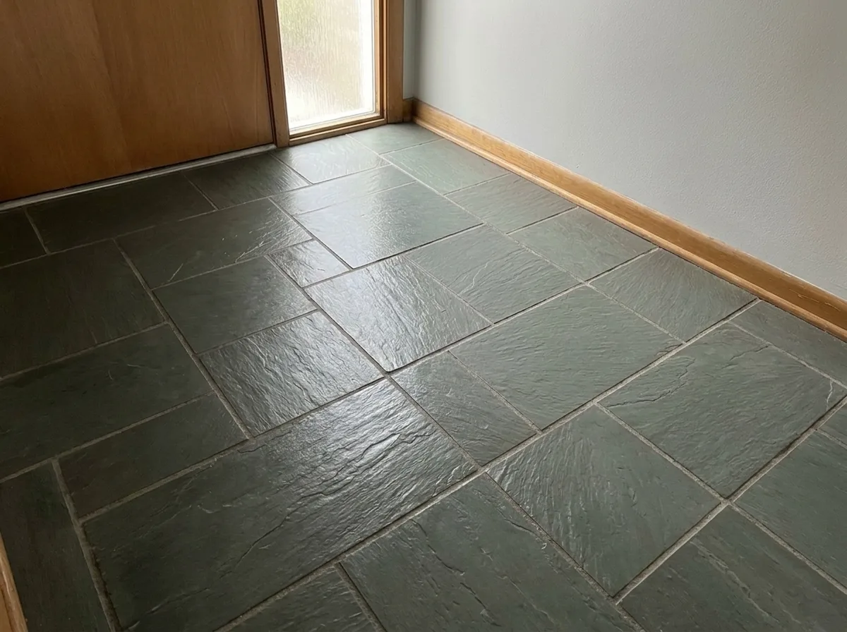 Slate floor with a polished finish after floor polishing service