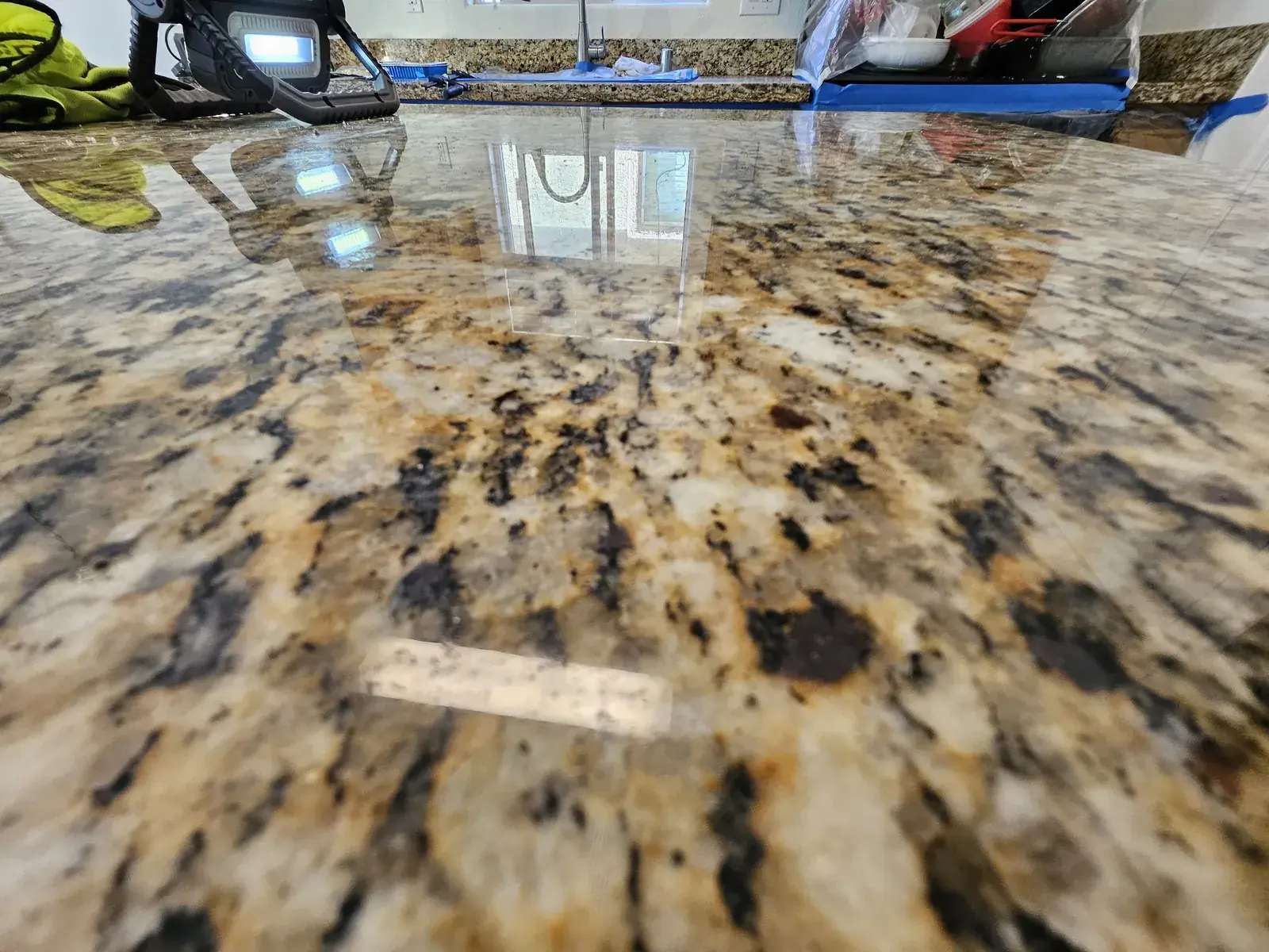 Natural-stone countertop with a reflected finish