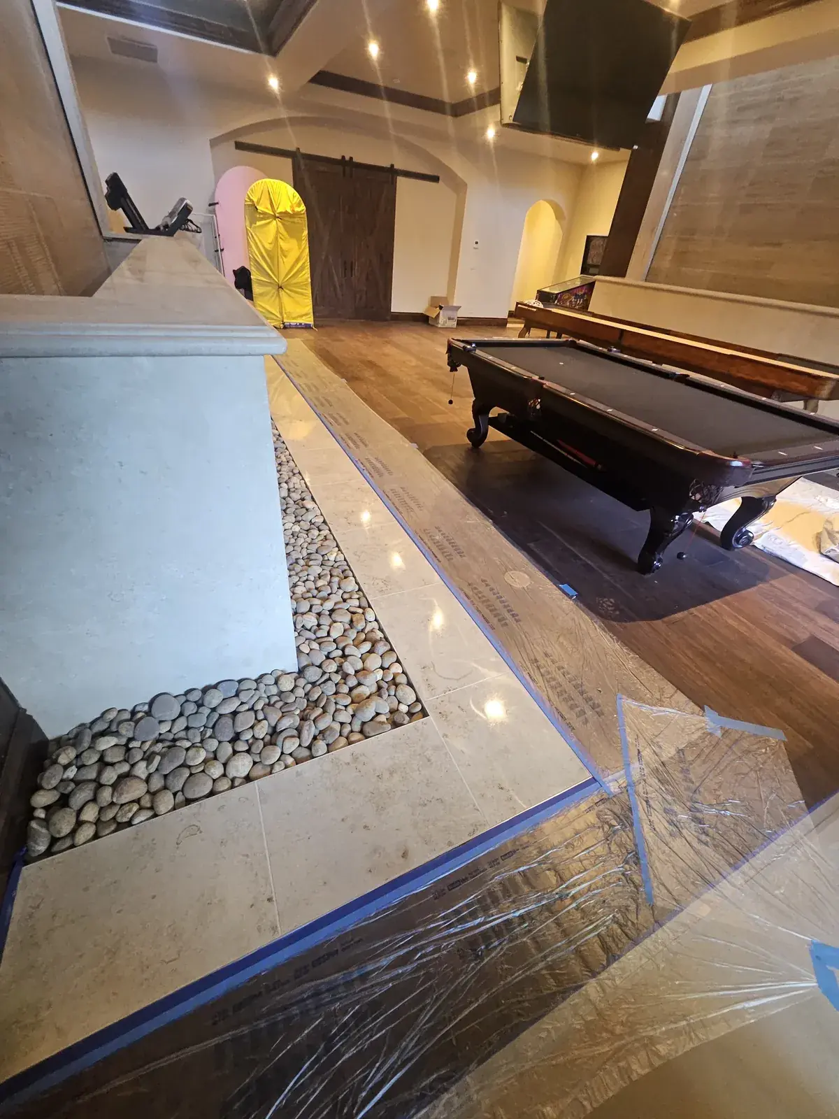 Travertine floor with a restored appearance