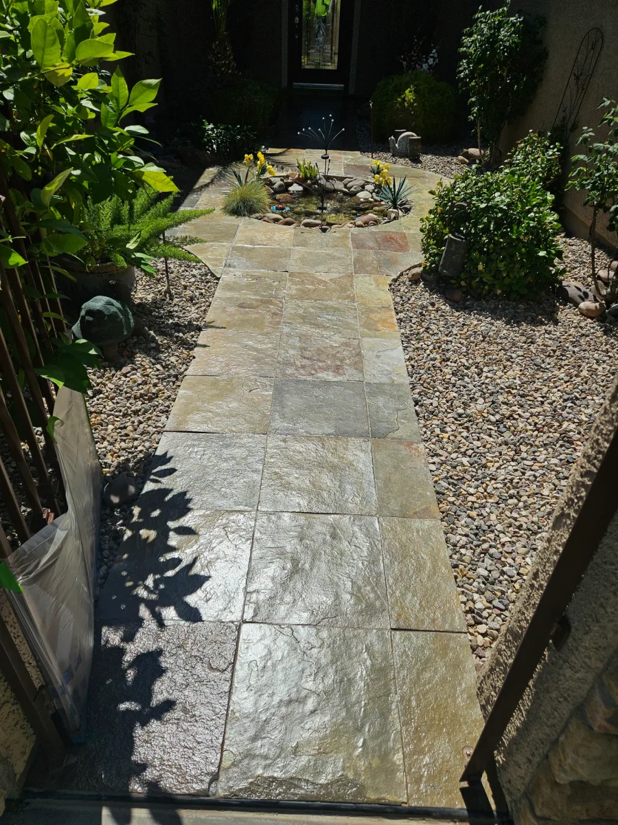 Real masonry joints and pavers after cleaning and protective sealing