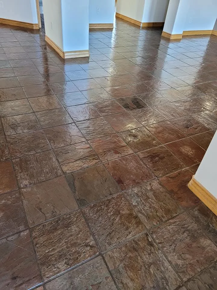 Real slate tile floor with its color and even finish restored