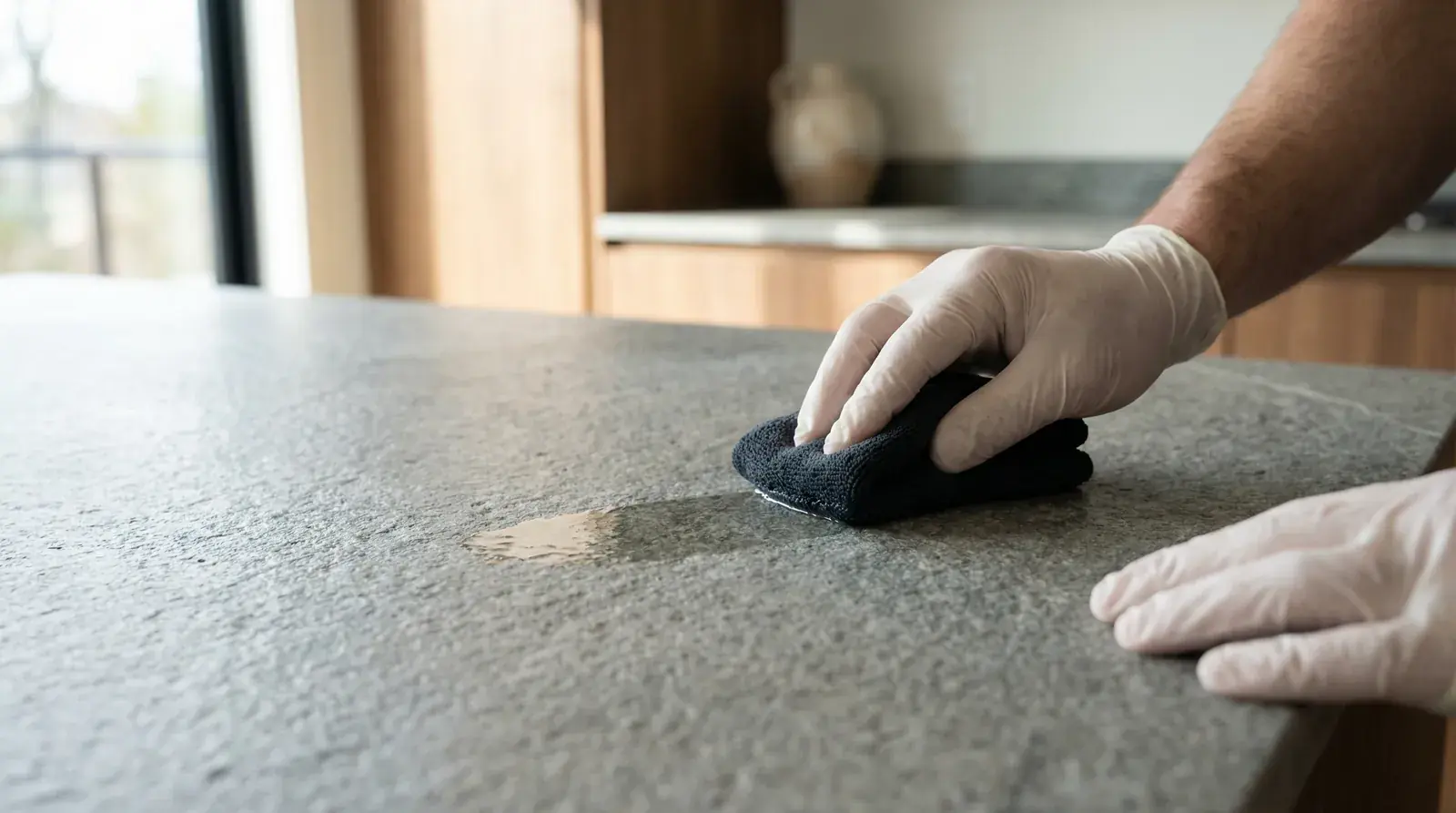 Absorbent natural stone receiving a targeted protective treatment