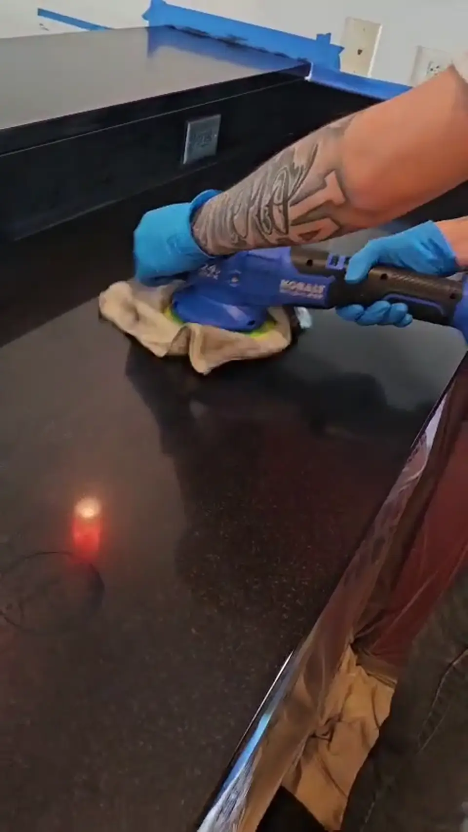 Granite countertop polishing in progress
